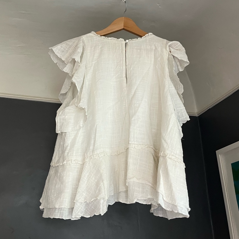 Maeve white ruffled blouse